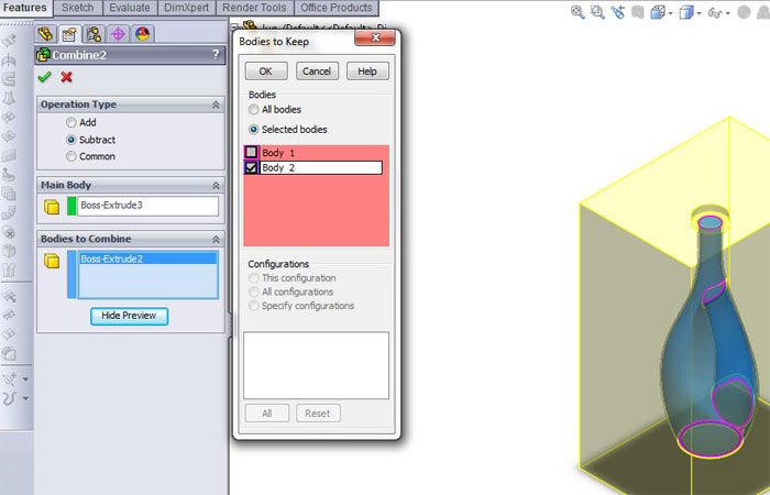 محاسبه حجم ظرف در Solidworks