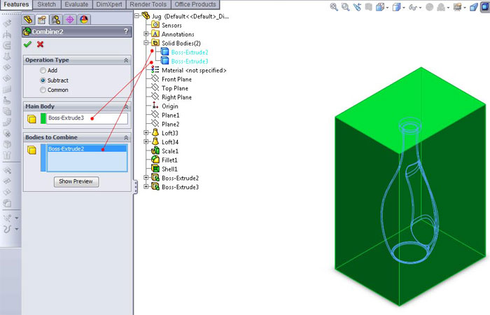 محاسبه حجم ظرف در Solidworks